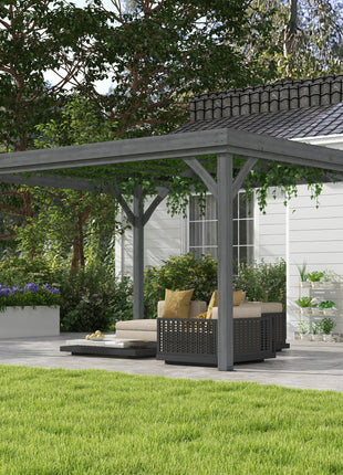 10' x 12' Outdoor Wooden Pergola, Grape Vine Gazebo with Concrete Anchors for Garden, Patio, Backyard, Deck, Gray