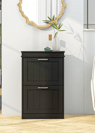 Modern Shoe Storage Cabinet with 2 Flip Drawers for 10 Pairs, Narrow Shoe Organizer for Entryway, Hallway, Black