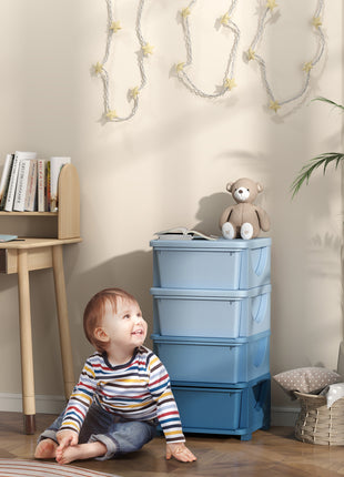 30" 4 Tier Kids Storage Unit Dresser Tower w/ 4 Drawers, Blue