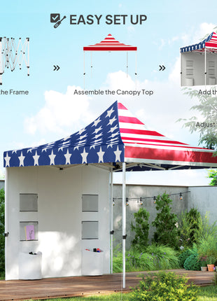 10' x 10' Heavy Duty Pop Up Canopy Tent with Sidewall, UPF50+ Instant Sun Shelter with Storage Pockets, American Flag