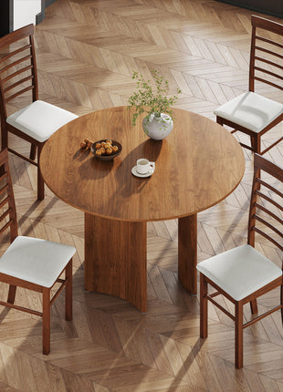 Wooden Dining Chairs Set of 2, Farmhouse Upholstered Kitchen Chairs with Rubber Wood Frame, Dark Brown and Beige
