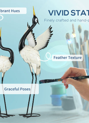 Set of 2 Garden Sculptures, Heron Garden Statues for Lawn, Patio, Backyard Decoration, 35.5" & 40.5", White & Black