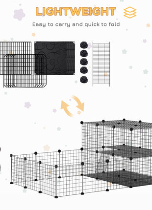 Pet Playpen with Door, Metal Mesh Cage with Mallet, Black