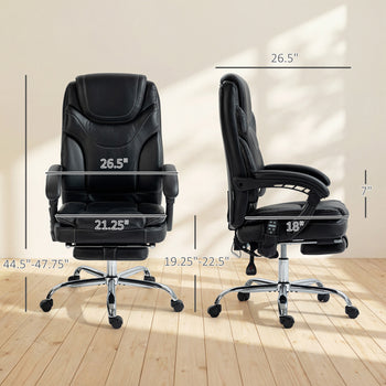6 Point Vibration Massage Office Chair, PU Leather Heated Reclining Computer Chair with Footrest, Black