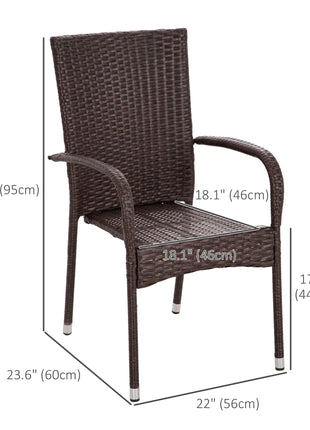 Stackable PE Rattan Outdoor Dining Chairs with Cushion, Patio Wicker Dining Chair with Armrests & Backrest, Blue