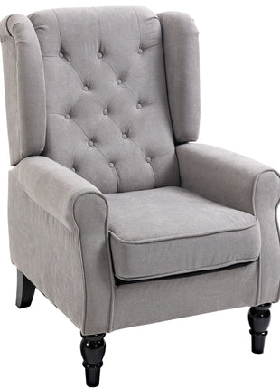 Mid-Century Modern Accent Chair, High Wingback Reading Chair, Button-Tufted Upholstered Fabric Armchair with Retro Wood Legs for Apartment, Living Room, Bedroom, Gray