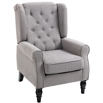 Mid-Century Modern Accent Chair, High Wingback Reading Chair, Button-Tufted Upholstered Fabric Armchair with Retro Wood Legs for Apartment, Living Room, Bedroom, Gray