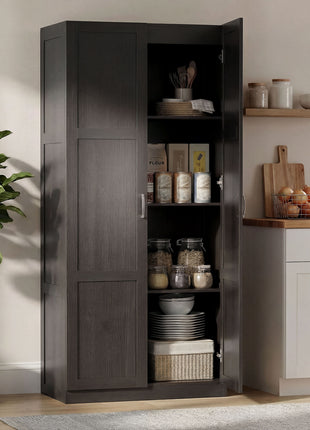 Farmhouse Pantry Cabinet, 71" Tall Kitchen Pantry Storage Cabinet with Soft-Close Hinges, Adjustable Shelves, Espresso