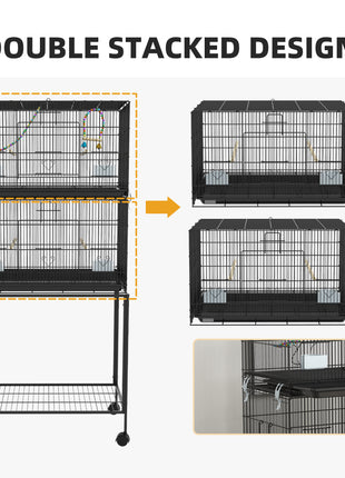 Double Stackable Bird Cage on Wheels w/ Stand, for Canaries
