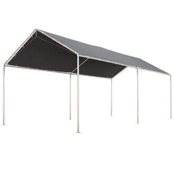 9.6' x 19.5' Carport Heavy Duty Galvanized Car Canopy w/ Included Anchor Kit, 3 Reinforced Steel Cables, Gray