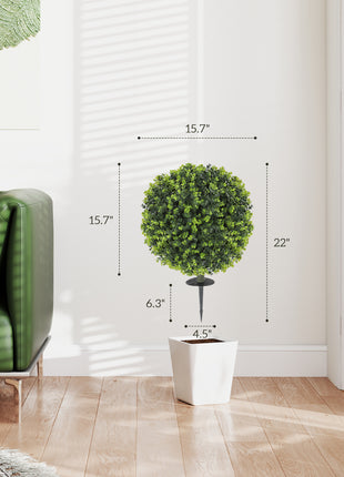 2 Pack 1.3ft Artificial Ball Eucalyptus Topiary with Ground Stake, UV Resistant Faux Greenery for Indoor Outdoor