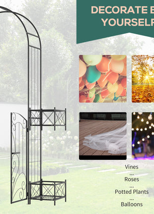 7' Garden Arch Arbor, Metal Arch Trellis with Gate, Garden Archway for Climbing Vines, Wedding Ceremony Decoration, Black
