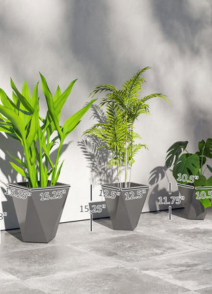 Indoor Outdoor Planters Set of 3 MgO Tall Planters Stackable Flower Pots with Drainage Holes for Garden, Balcony, Gray
