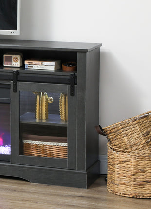 Fireplace TV Stand for TVs Up to 80 Inch, TV Console with Electric Fireplace, Open Storage and Side Cabinets, Gray