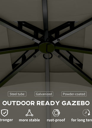 11' x 11' Outdoor Gazebo, Double Roof Patio Gazebo with Curtains, Church Windows, Galvanized Steel Frame, Dark Gray