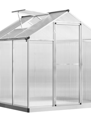 6' L x 6' W Walk-In Polycarbonate Greenhouse with Roof Vent for Ventilation & Rain Gutter for Winter