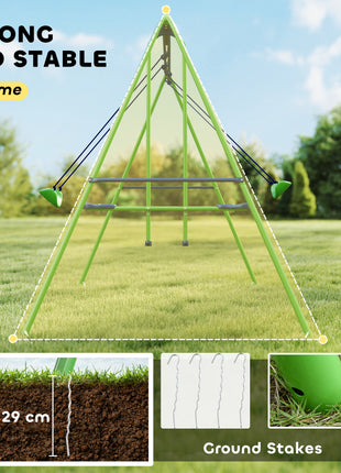 Metal Swing Set with Glider, Two Swing Seats and Adjustable Height, Outdoor Heavy Duty A-Frame Suitable for Playground, Backyard, Green