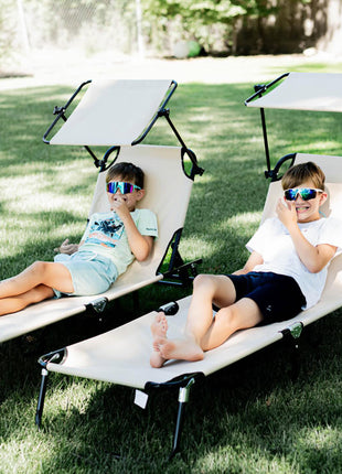 Chaise Lounge Pool Lounge Chairs Set of 2, Outdoor Sun Tanning Chairs, Reclining Back, Steel Frame and Side Pocket, Tan