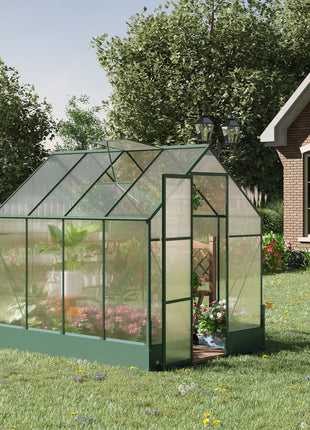 8' x 6' Greenhouse for Outdoors, Polycarbonate Greenhouse with Roof Vent and Rain Gutter, Aluminum Walk-in for Outside for Patio Backyard Garden, Green