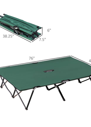 2 Person Folding Camping Cot for Adults, 50" Extra Wide Outdoor Portable Sleeping Cot with Carry Bag, Elevated Camping Bed, Beach Hiking, Green