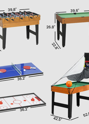 5-in-1 Multi Game Table, 53" Combo Table with Foosball, Pool, Ping Pong, Ice Hockey & Basketball, Game Room Sports Set