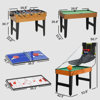 5-in-1 Multi Game Table, 53" Combo Table with Foosball, Pool, Ping Pong, Ice Hockey & Basketball, Game Room Sports Set