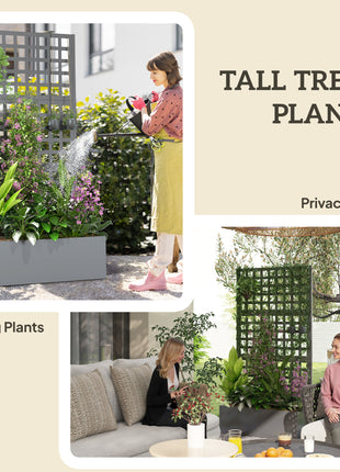 Galvanized Raised Garden Bed Planter Box with Trellis for Climbing Plants, Vegetable, Vines, 35" x 16" x 70", Gray