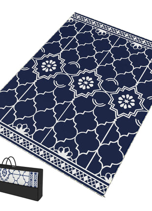 Reversible Outdoor Rug Carpet with LED Lights, 12' x 9' PP Straw Rug with Carry Bag and Ground Stakes