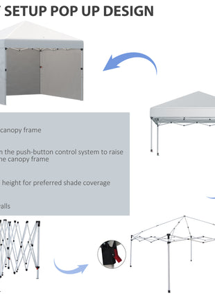 10' x 10' Pop Up Canopy Tent with 3 Sidewalls, Leg Weight Bags and Carry Bag, Height Adjustable, Instant Party Tent Event Shelter Gazebo for Garden, Patio, Cream