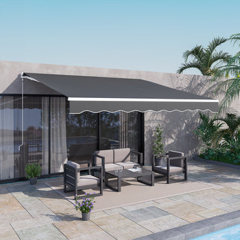 12' x 10' Electric Retractable Awning, Sun Shade Shelter with Remote Controller and Crank Handle for Deck, Black