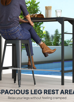 Outdoor Bar Table, Bar Height Patio Bar Table w/ Built-In Bottle Opener, Plastic Top with Wood Grain, 47.25" x 15" x 39"