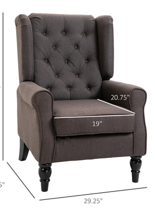 Wingback Accent Chair for Living Room, Button-Tufted Lounge Chair with Round Armrests and Wood Legs, Dark Brown