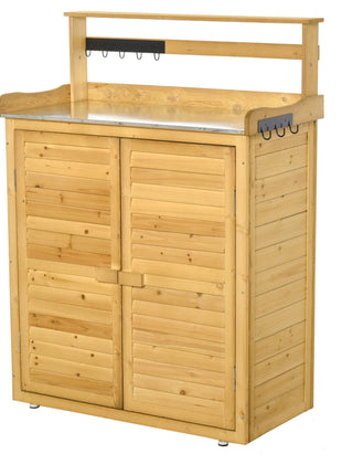 Backyard Garden Tool Storage Shed, Outdoor Storage & Potting Bench with 2 Magnetic Close Doors & Large Interior Storage Space