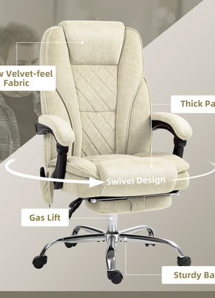 Massage Office Chair, Heated Reclining Computer Chair with Adjustable Height and Footrest, Beige