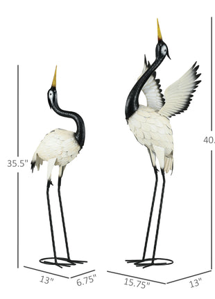 Set of 2 Garden Sculptures, Heron Garden Statues for Lawn, Patio, Backyard Decoration, 35.5" & 40.5", White & Black