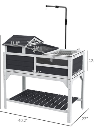 Tortoise Enclosure Tortoise House w/ Adjustable Lamp Holder, Storage Shelf, Removable Main House, Openable Lid, Gray