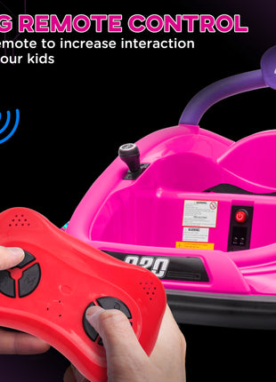 12V Kids Bumper Car Twins Motor with Parent Remote Control, Safety Belt, Lights, 360° Rotation, Pink