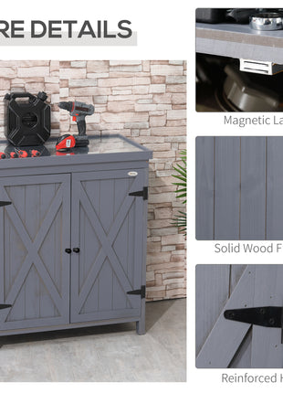 Outdoor Storage Cabinet, Outdoor Tool Shed with Galvanized Top and Two Shelves for Yard Tools or Pool Accessories, Gray