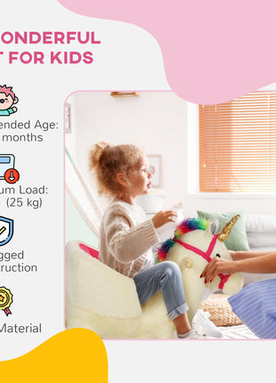 Kids Rocking Horse, Unicorn with Realistic Sound, Safety Belt & Wooden Base for 18-36 Months