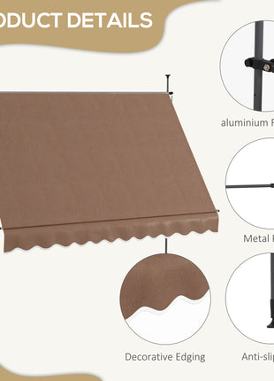 10' x 4' Manual Retractable Awning, Non-Screw Patio Awning, UV Resistant, for Window or Door, Coffee