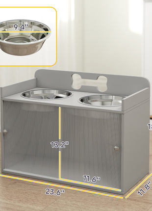Elevated Dog Bowls with Storage, Raised Dog Bowl Stand with 2 Stainless Steel Bowl for Large Dogs, Gray