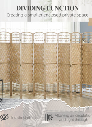 8 Panel Folding Room Divider Portable Privacy Screen Wave Fiber Room Partition for Home Office Natural