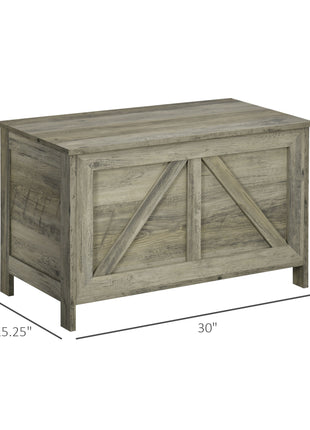 30" Farmhouse Storage Bench, Lift Top Storage Chest with Safety Hinge to Open Up 100°, Wooden Trunk for Bedroom, Entryway, Living Room, Gray