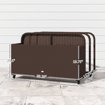PE Rattan Pool Float Storage Organizer with Wheels, Brown