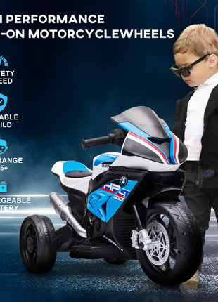 Licensed 6V Kids Ride on Motorcycle, Off-Road Battery Powered Three Wheels Dirtbike with USB, AUX, Music and Headlight for Toddler, Blue