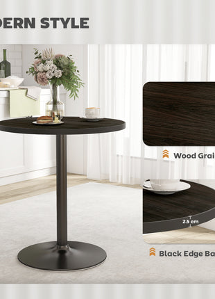 Round Dining Table for 2-4 People, Small Kitchen Table with Wood Grain Top, Black