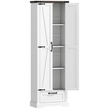 71" Pantry Cabinet, Kitchen Storage Cabinet with Adjustable Shelves, Barn Doors and Drawer for Dining Room, White