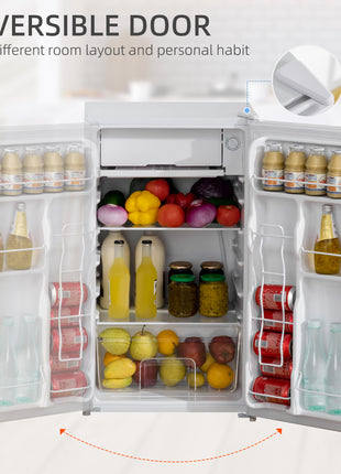 Mini Fridge with Freezer, 3.2Cu.Ft Compact Refrigerator with Adjustable Shelf, Mechanical Thermostat and Reversible Door for Bedroom, Dorm, White