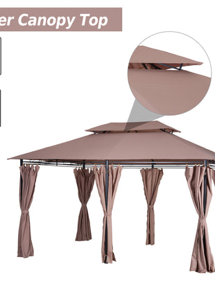  10' x 13' Patio Gazebo, Outdoor Gazebo Canopy Shelter with Curtains, Vented Roof, Steel Frame for Garden, Lawn, Backyard and Deck, Khaki