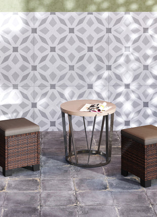 2 Piece Wicker Outdoor Ottomans with Cushions, Rattan Ottoman Footrest and Side Table for Patio, Yard, Poolside, Gray